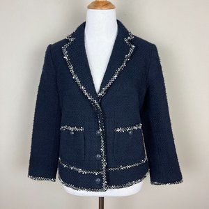 Talbots Tweed Blazer Jacket Womens‎ 2 Navy Blue 3/4 Sleeve Lined Career Office